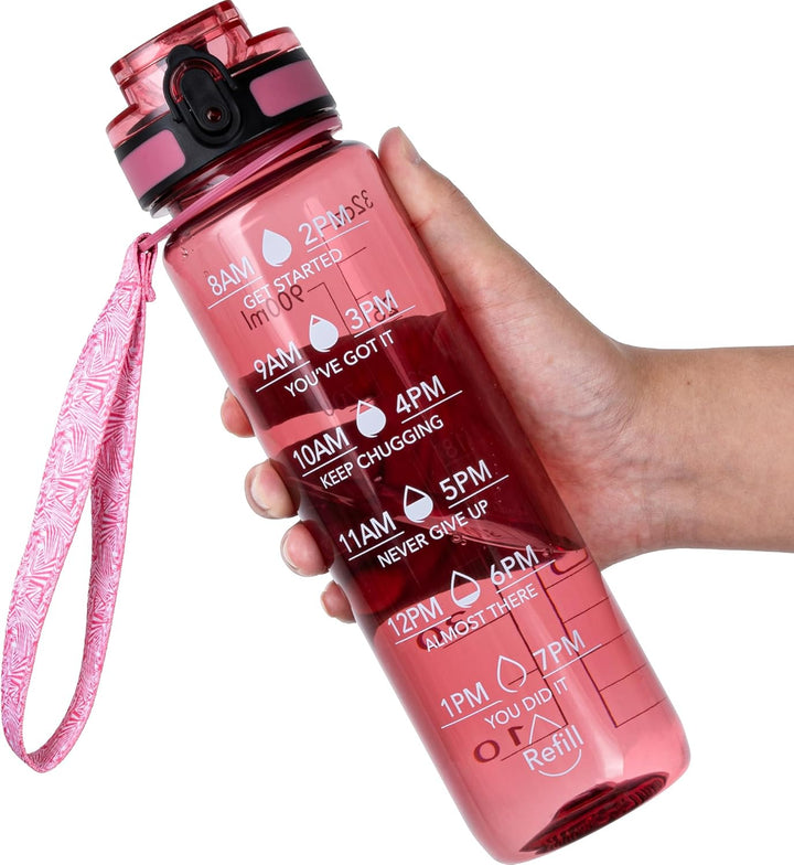 OLDLEY Water Bottle, 32oz Motivational Sports Water Bottle with Time Marker