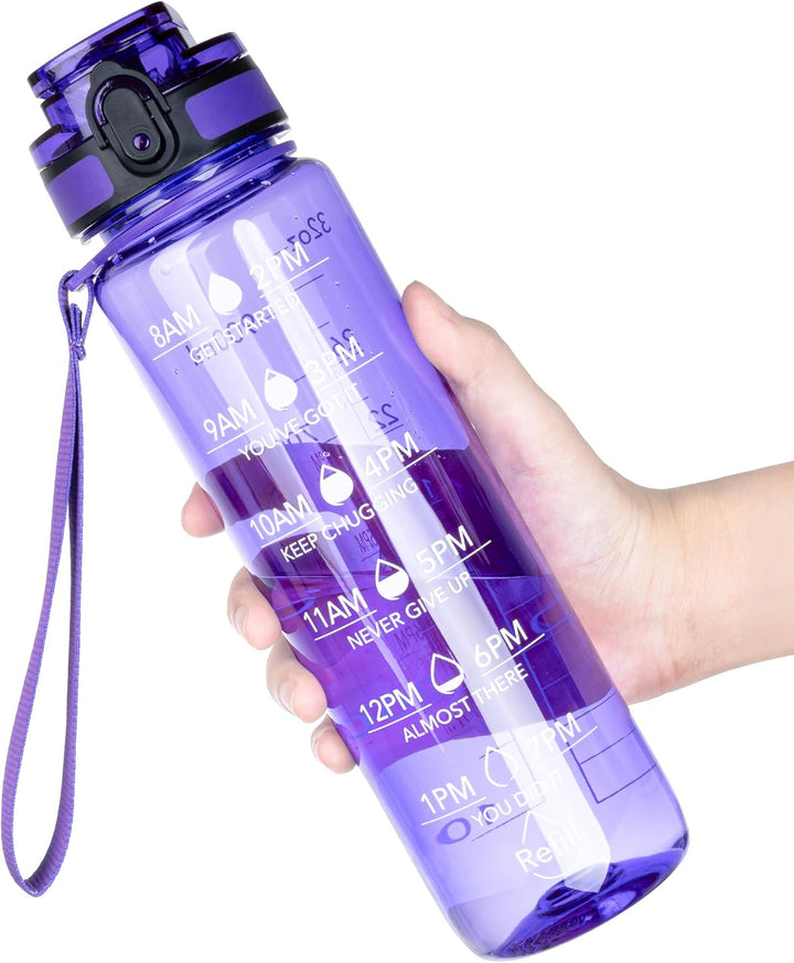 OLDLEY Water Bottle, 32oz Motivational Sports Water Bottle with Time Marker