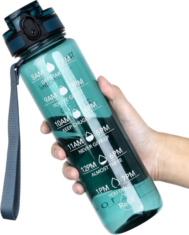 OLDLEY Water Bottle, 32oz Motivational Sports Water Bottle with Time Marker
