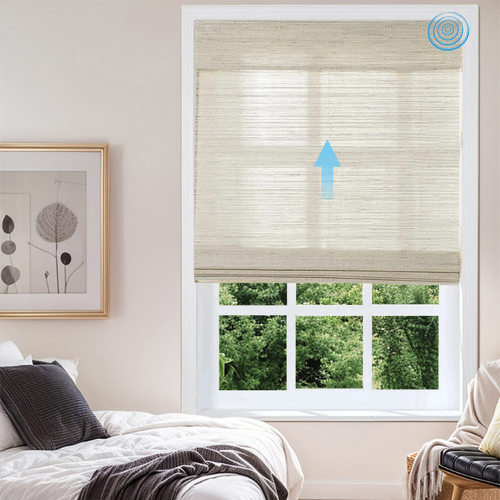 SmartView Motorized Natural Flax Bamboo Woven Shade - Sandstone