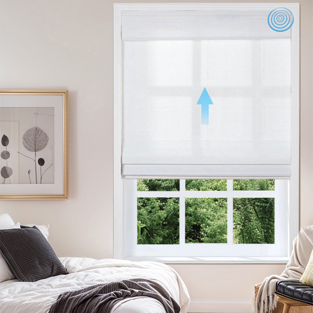 SmartView Motorized Natural Woven Bamboo Shade - Mist White