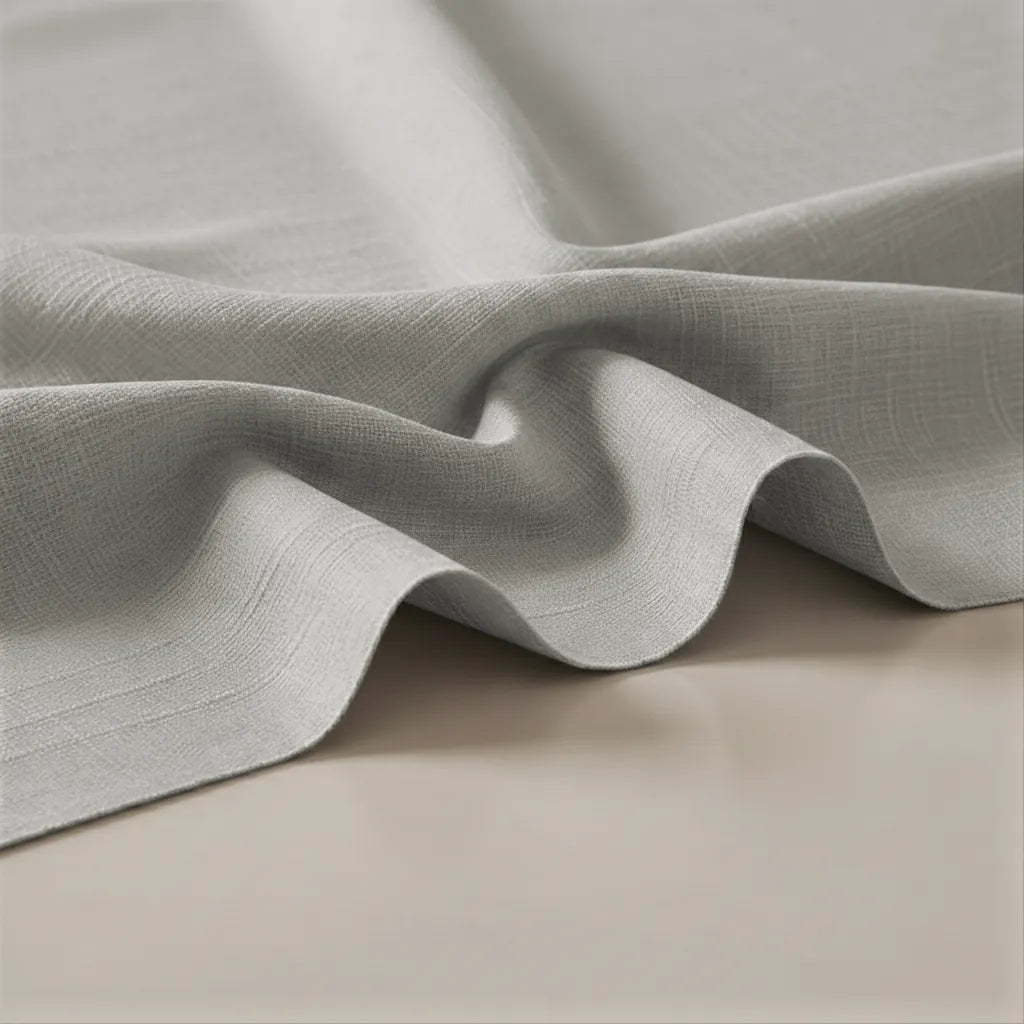 Close-up of textured gray fabric on a beige surface